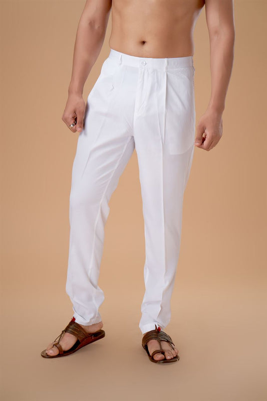 White Cotton Lycra Pant Plain Bottom