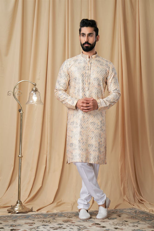 Gold Art Silk Sequence and Embroidered Kurta Pyjama
