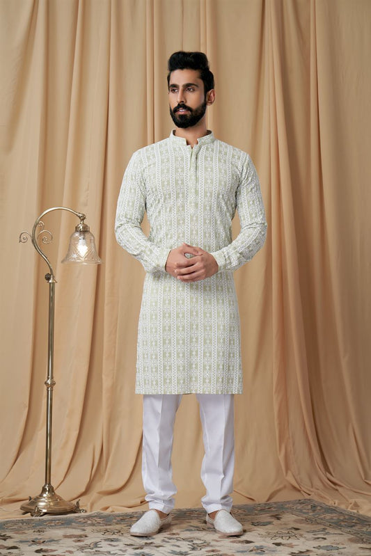 Pista Green Georgette Embroidered Kurta Pyjama