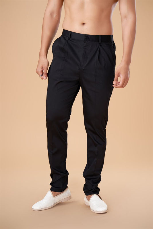 Black Cotton Lycra Pant Plain Bottom