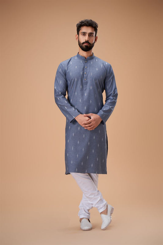 Gray Pure Cotton Self Jaquard Kurta Pyjama