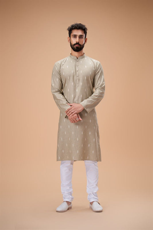 Pista Green Pure Cotton Self Jaquard Kurta Pyjama