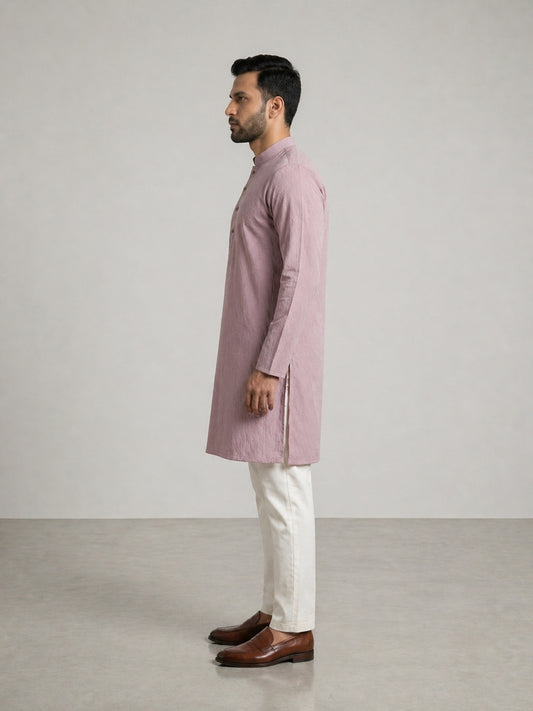 Onion Pink Rayon Plain Self Jaquard Kurta Set for Casual Wear