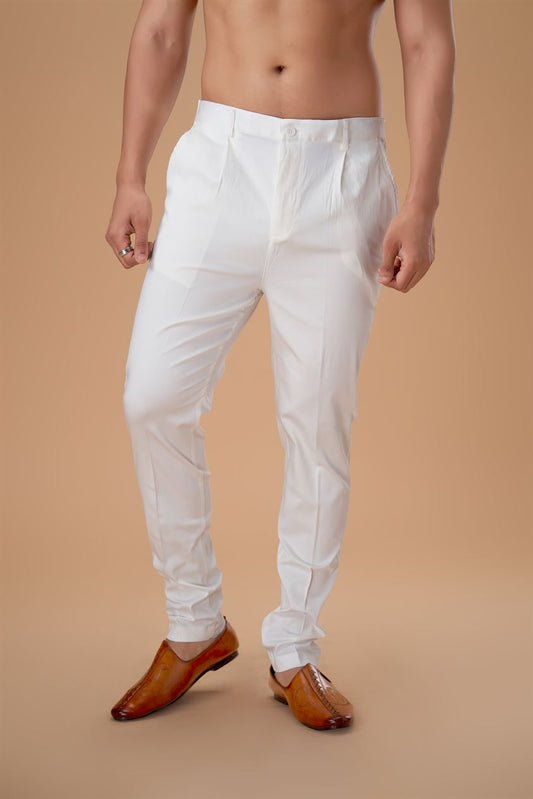 Off White Cotton Lycra Pant Plain Bottom