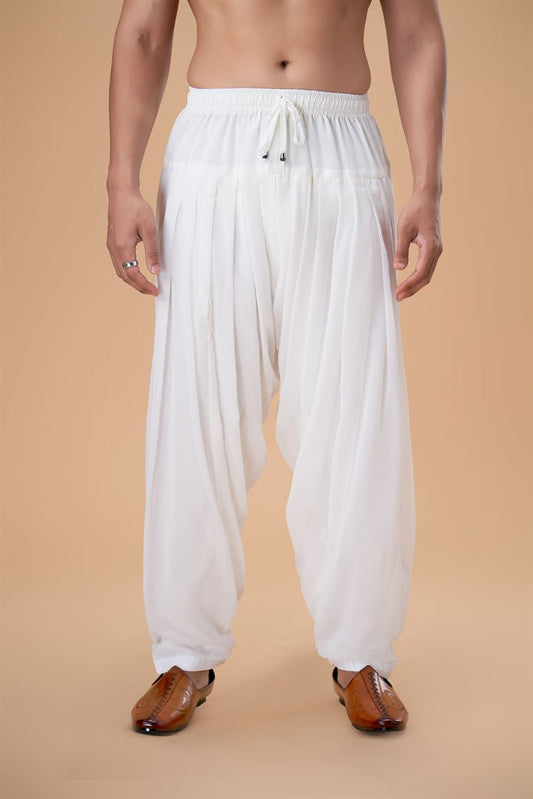 White Georgette Semi-Afghani Plain Bottom