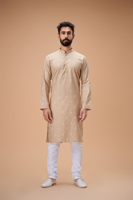 Fawn Pure Cotton Self Jaquard Kurta Pyjama