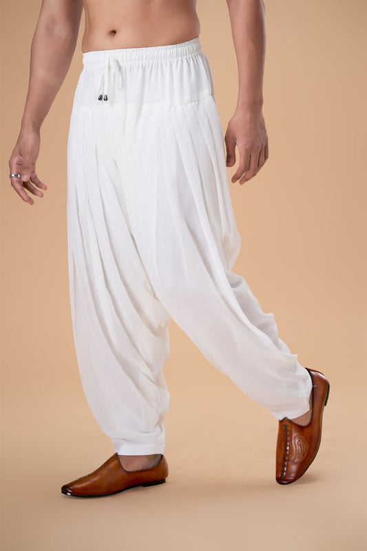 White Georgette Semi-Afghani Plain Bottom