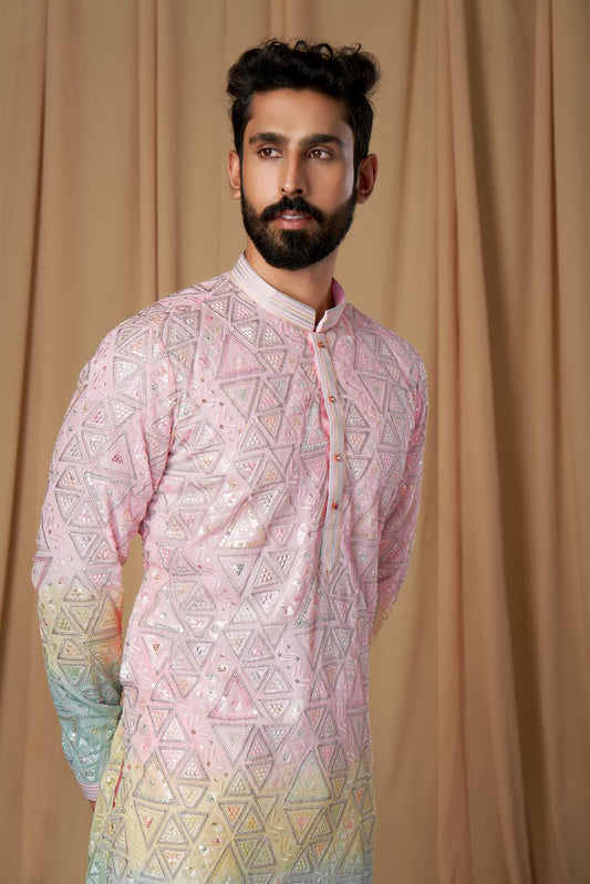 Pink Georgette Sequence and Embroidered Kurta Pyjama