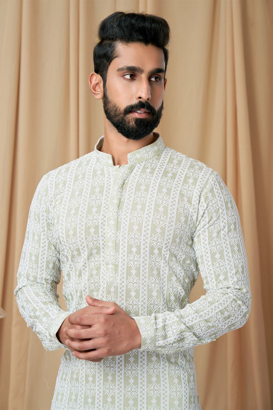 Pista Green Georgette Embroidered Kurta Pyjama