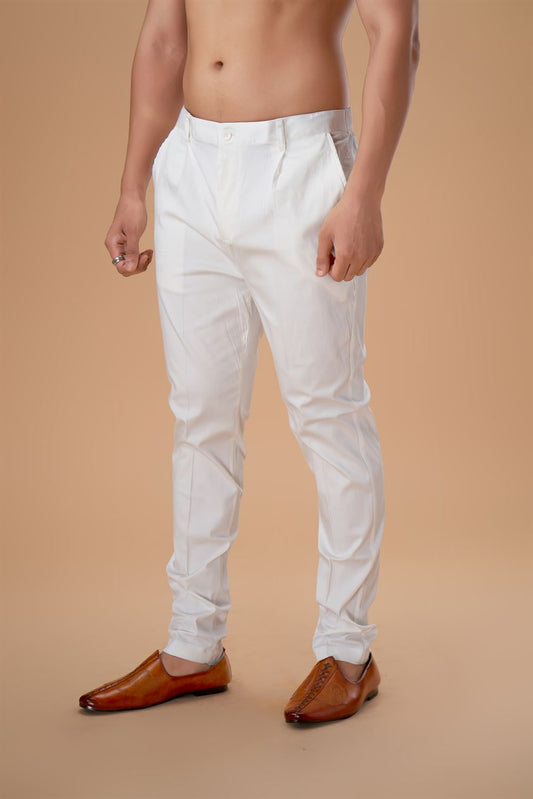 Off White Cotton Lycra Pant Plain Bottom