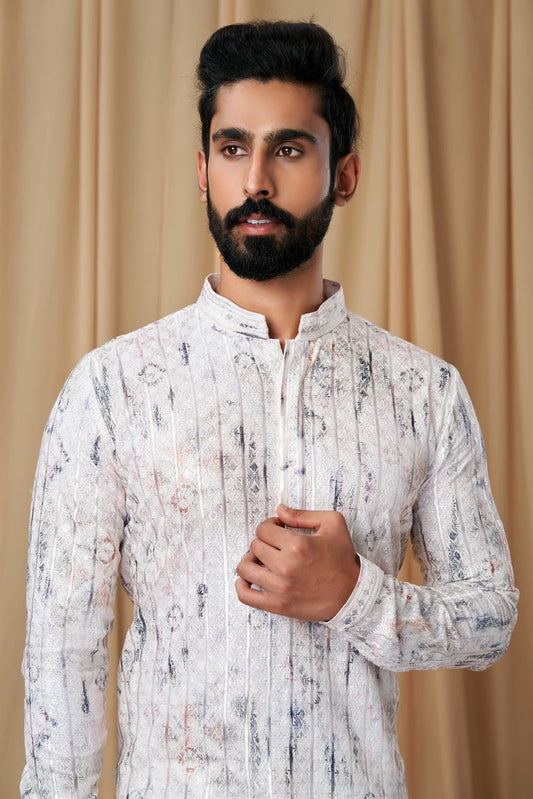 White Georgette Embroidered Kurta Pyjama
