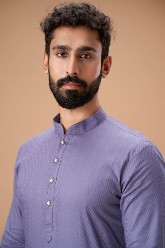 Purple Pure Cotton Self Jaquard Kurta Pyjama