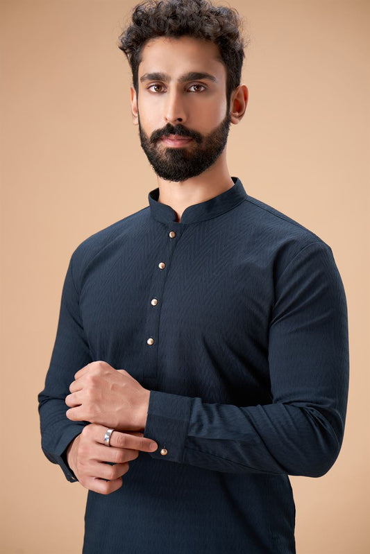 Teal Pure Cotton Self Jaquard Kurta Pyjama