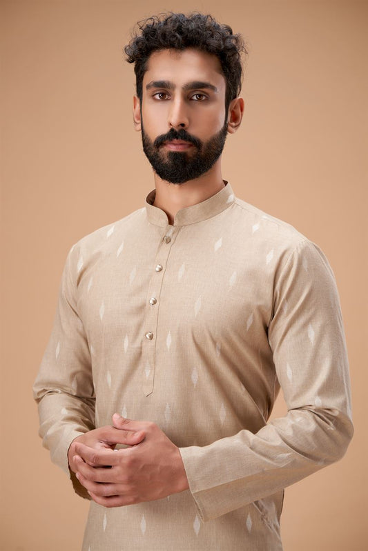 Fawn Pure Cotton Self Jaquard Kurta Pyjama