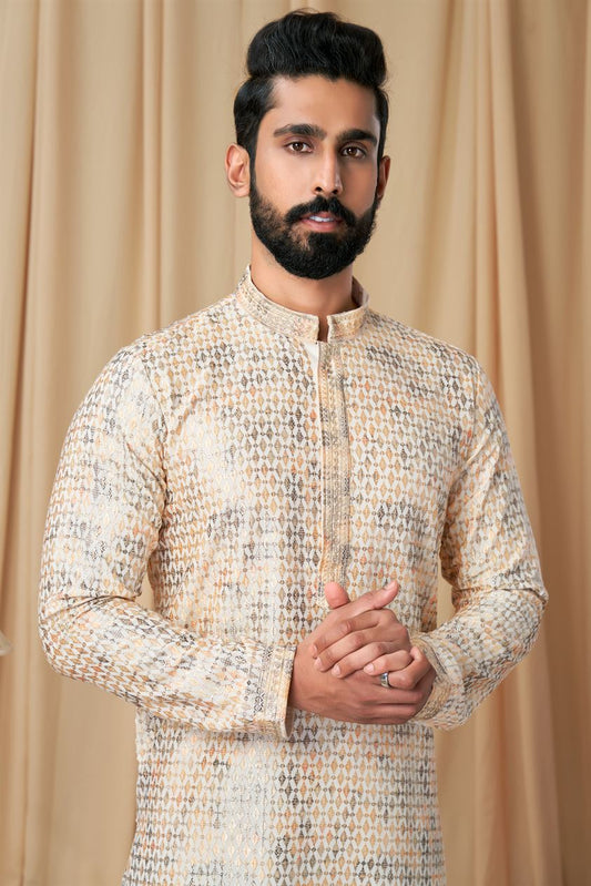 Gold Art Silk Sequence and Embroidered Kurta Pyjama