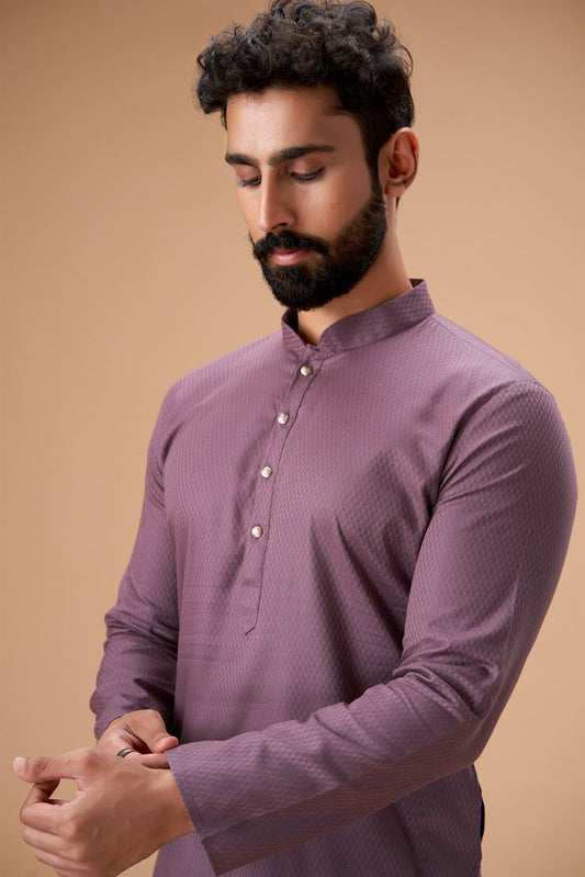 Lavender Pure Cotton Self Jaquard Kurta Pyjama