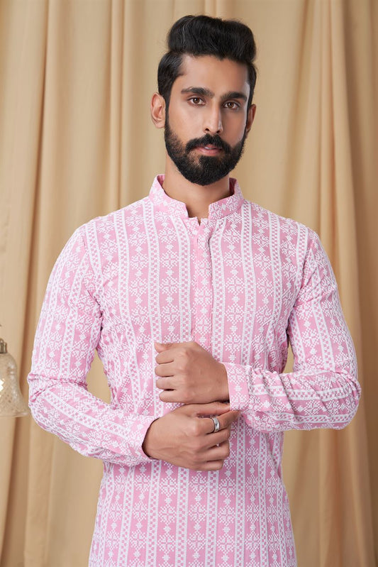 Pink Georgette Embroidered Kurta Pyjama