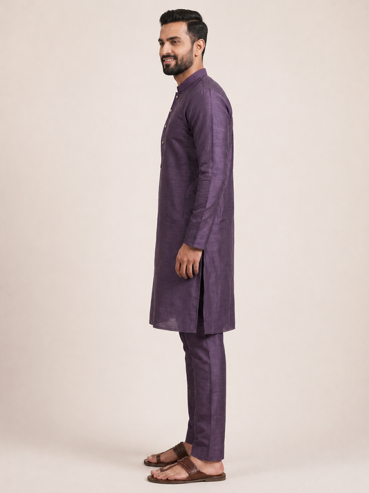 Purple Art Silk Plain Kurta Set Festive Wear