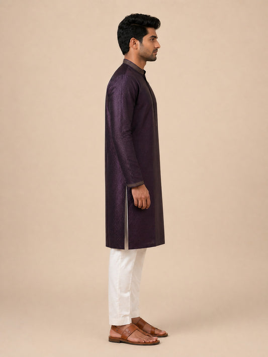 Wine Art Silk Jaquard Kurta Set Festive Wear
