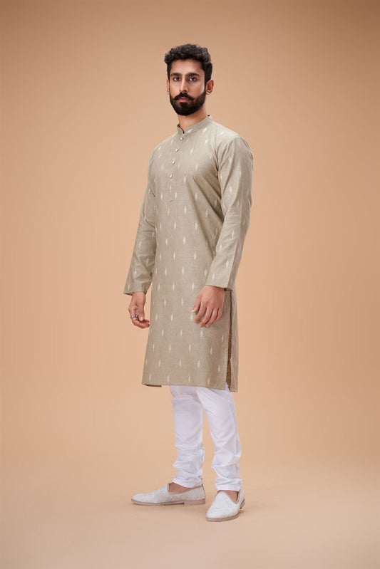 Pista Green Pure Cotton Self Jaquard Kurta Pyjama