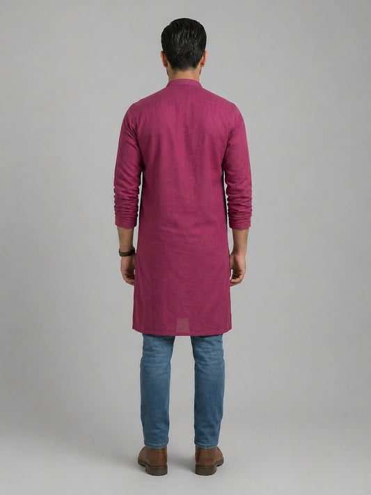 Dark Pink Art Silk Plain Long Kurta for Casual Wear