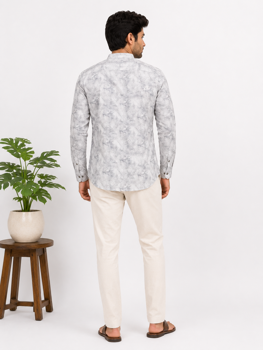 Green Linen Printed Short Kurta