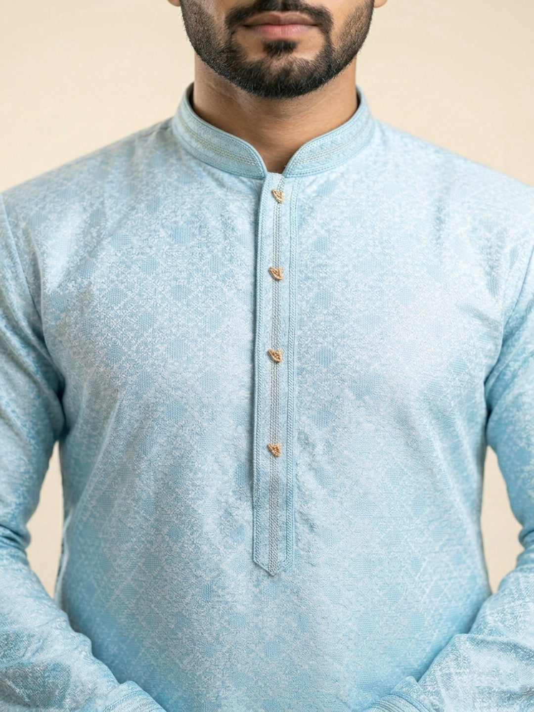 Sky Blue Art Silk Jaquard Kurta Set Festive Wear