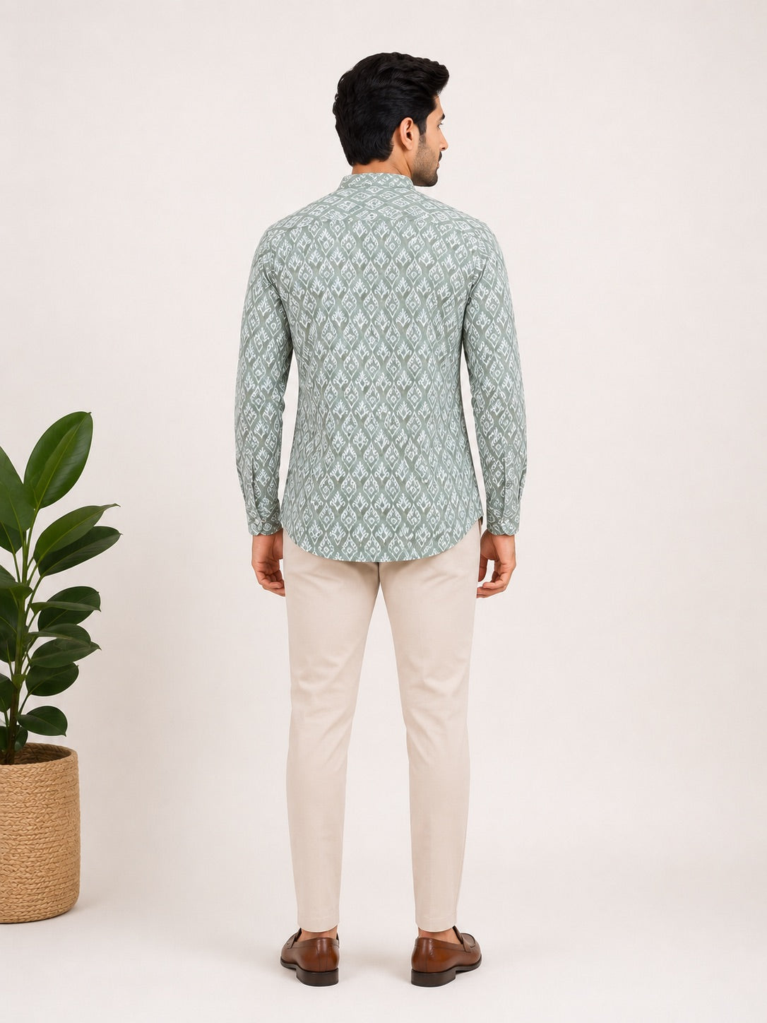 Moss Green Cotton Printed Short Kurta