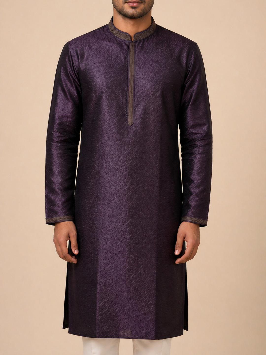 Wine Art Silk Jaquard Kurta Set Festive Wear