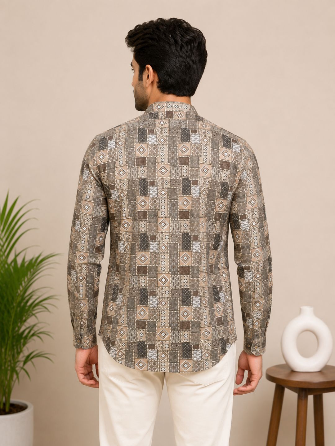 Olive Green Cotton Printed Short Kurta