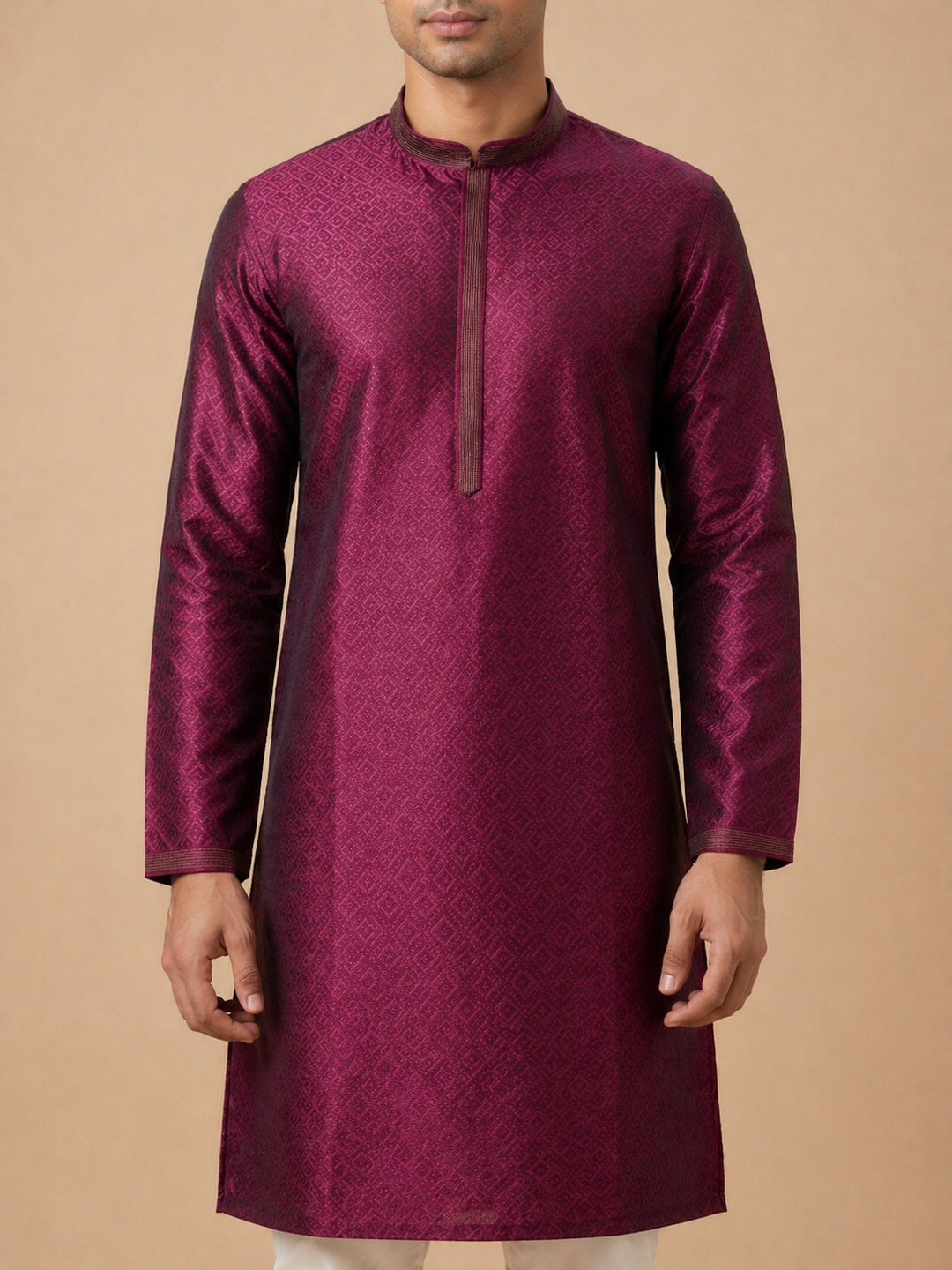 Maroon Art Silk Jaquard Kurta Set Festive Wear