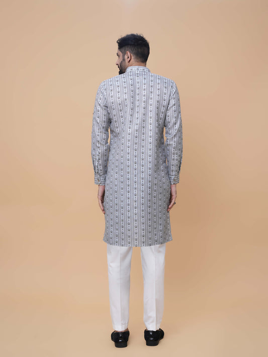 Pista Green Linen Cotton Printed Kurta Pyjama