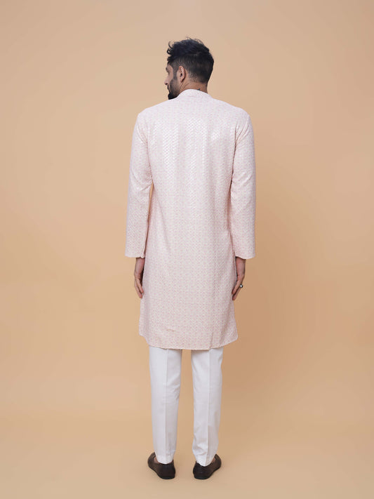 Peach Rayon Printed Kurta Pyjama