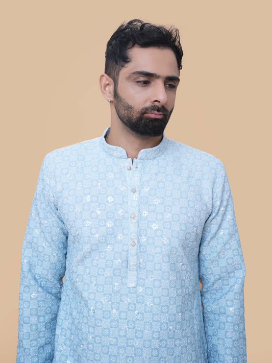 Firozi ombre rayon kurta pyjama with sequin embroidery
