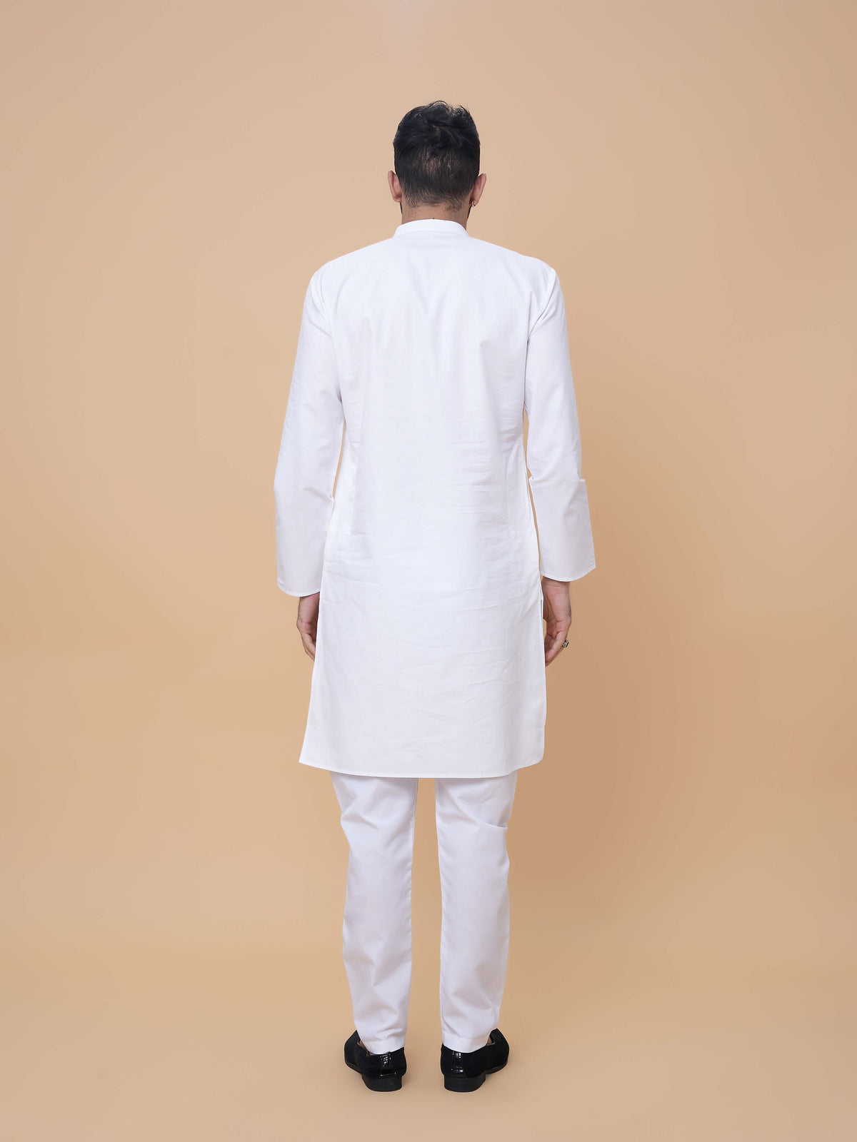 White Pure Cotton Self Jaquard Kurta Pyjama
