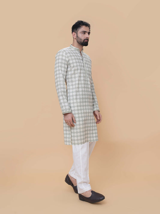 Pista Green Printed Kurta Pyjama