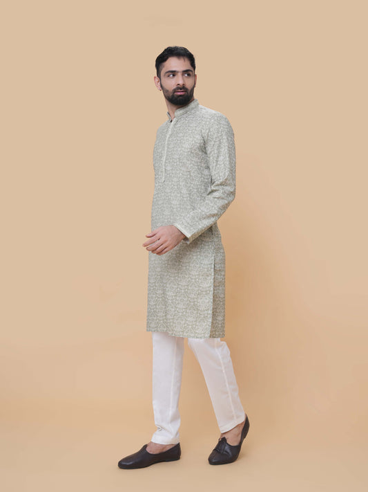 Pista Green Printed Kurta Pyjama
