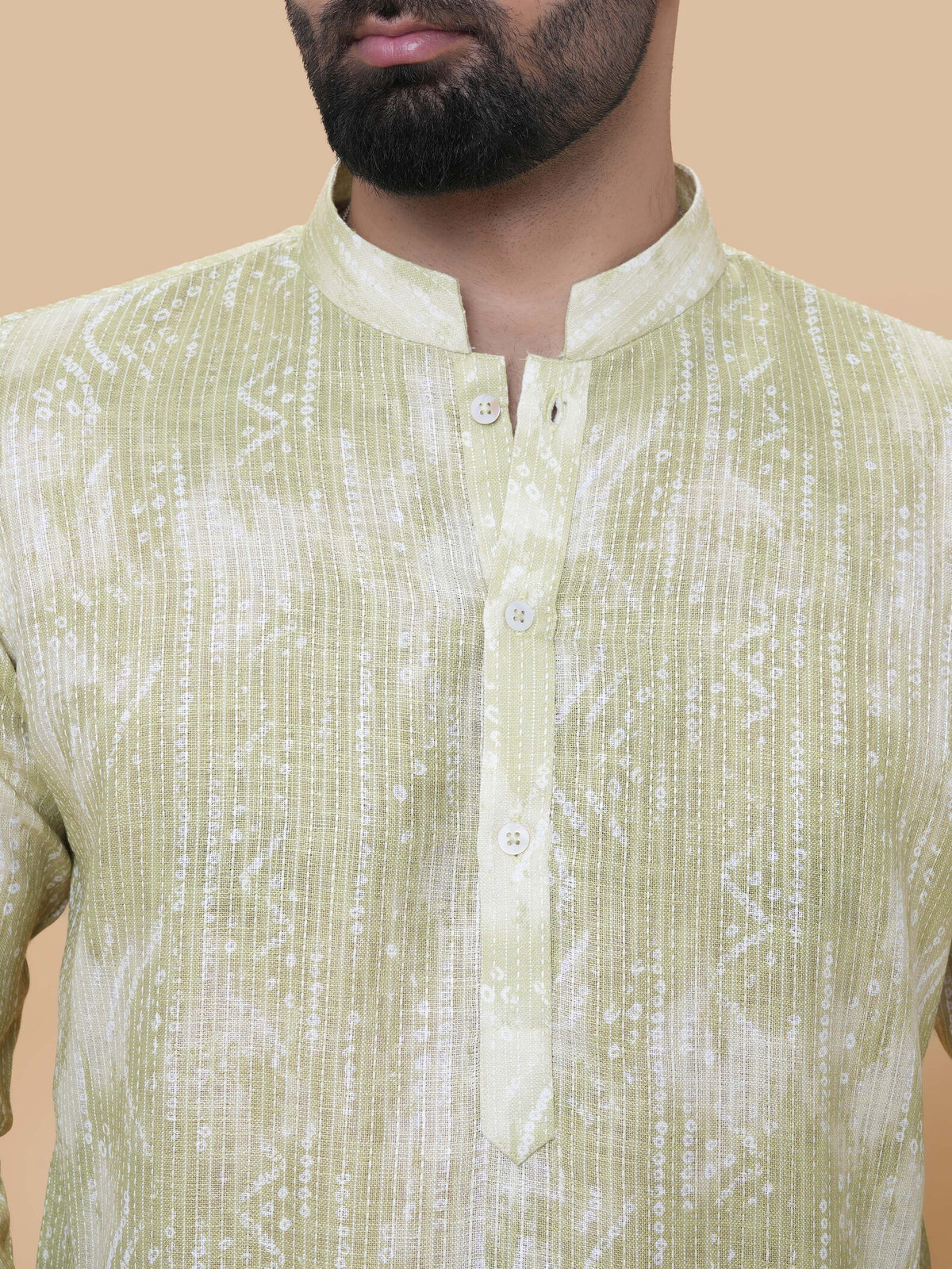 Mehendi Green Linen Cotton Printed Kurta Pyjama