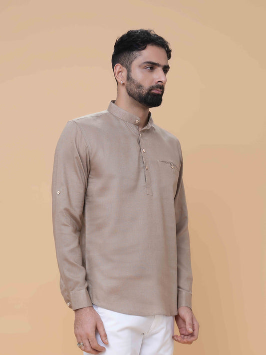 Sand Linen Plain Short Kurta