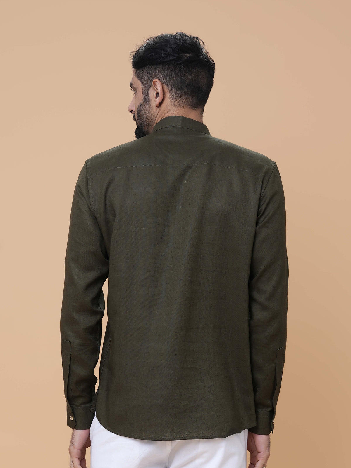 Dark Olive Linen Plain Short Kurta