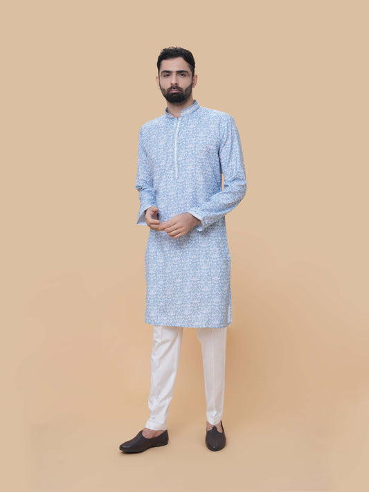 Sky Blue Printed Kurta Pyjama