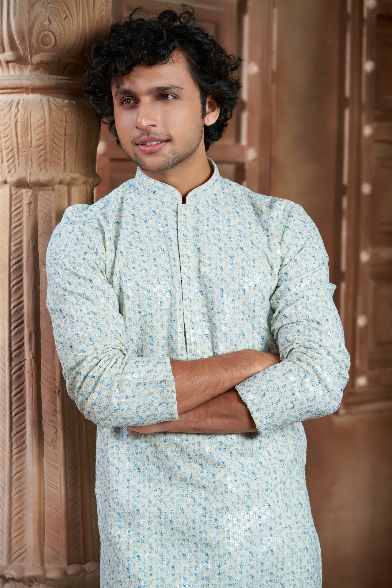 Cream Rayon Printed Kurta Pyjama