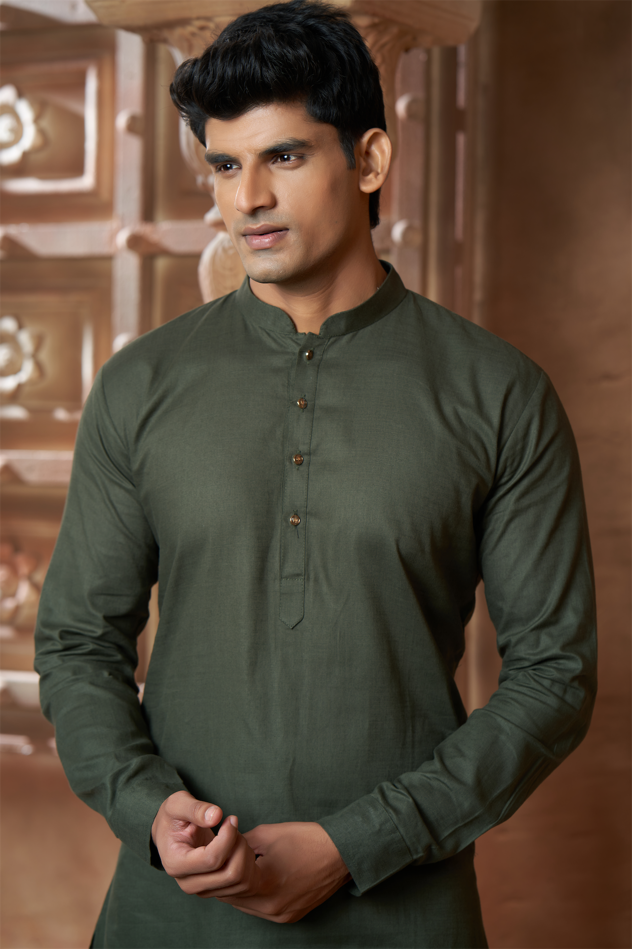 Olive Green Pure Cotton Kurta with Matching Bottom