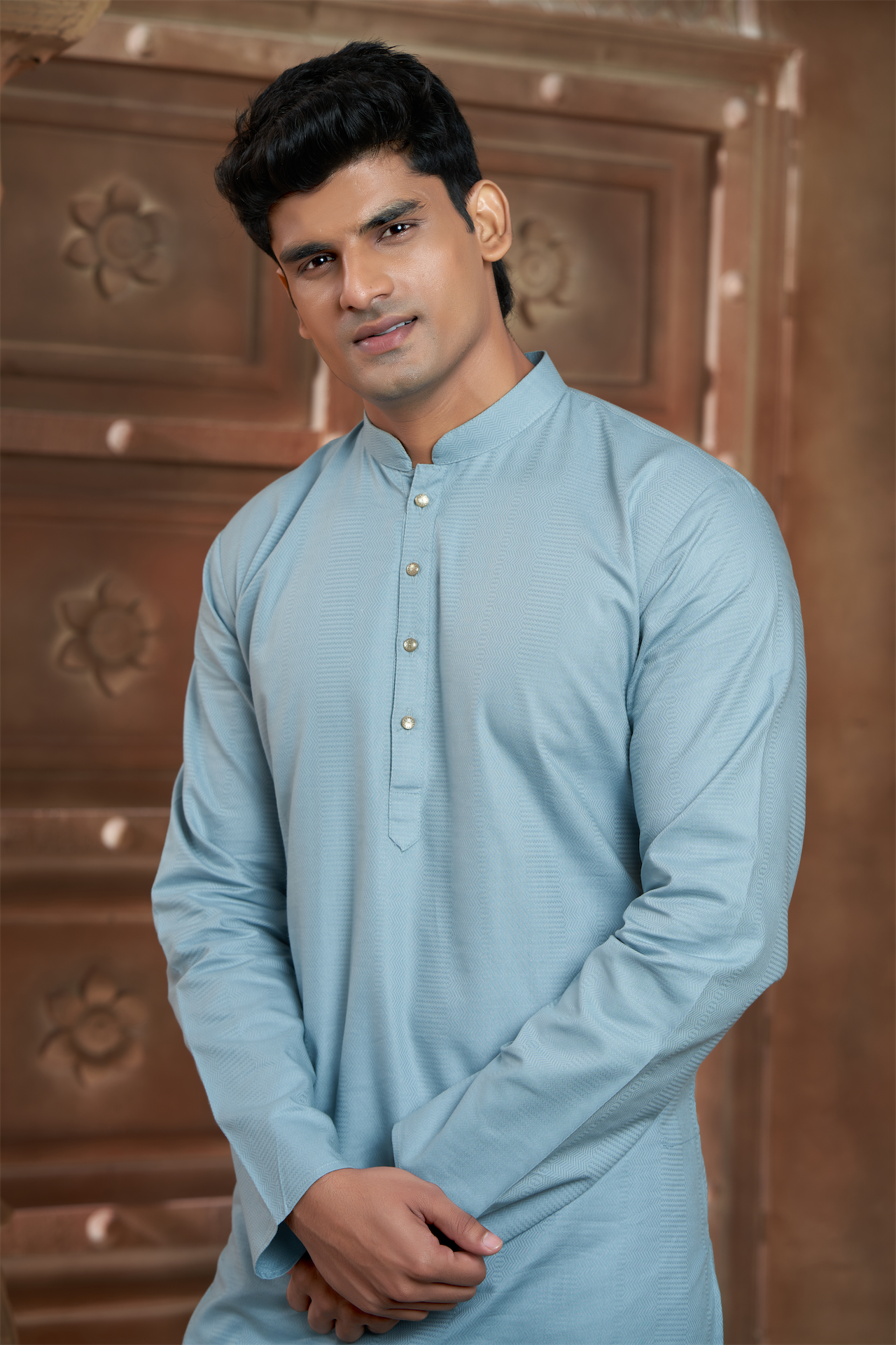 Mint Pure Cotton Self Jaquard Kurta Pyjama