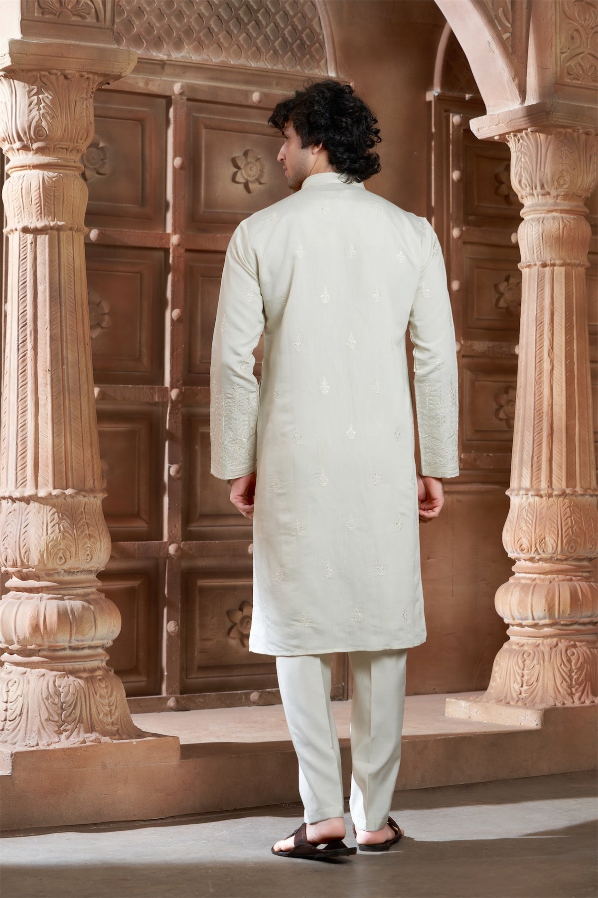 Lemon Yellow cotton Kurta Pyjama with Thread Embroidery and Motifs