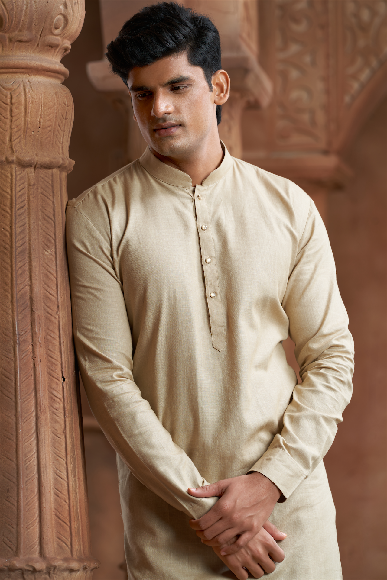 Fawn Pure Cotton Kurta with Matching Bottom