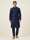 Navy Blue Art Silk Plain Kurta Set Festive Wear