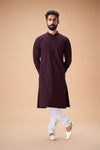 Wine Pure Cotton Self Jaquard Kurta Pyjama