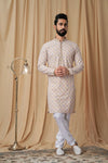 Beige Georgette Embroidered Kurta Pyjama