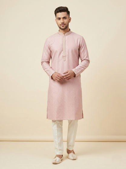 Onion Pink Art Silk Jaquard Kurta Set Festive Wear
